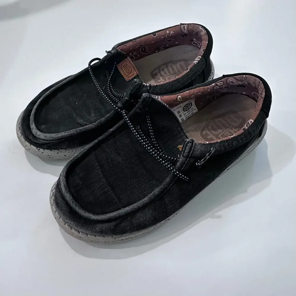 HEYDUDE YOUTH WALLY WASHED CANVAS SHOES Black size 3